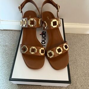 Larroude Milan sandals in 8.5 caramel brown with box and dust bags